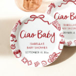 Assiettes En Carton Pizza italienne rouge dessinée à la main Ciao bébé<br><div class="desc">🎂❤️ Célébrez la dolce vita avec nos assiettes en papier pour Baby Shower « Ciao Baby » Pizza Rouge Italienne Dessinée à la Main ! Conçues avec des pizzas dessinées à la main de manière fantaisiste, des bols de pâtes, des branches d'olivier et des gribouillis italiens ludiques dans une palette...</div>