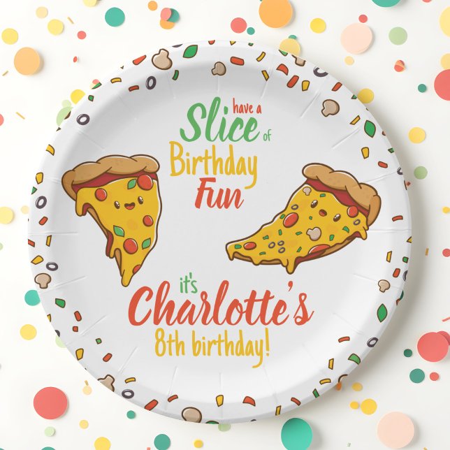 Assiettes En Carton Pizza, Slice of Birthday fun, kawaii (Créateur téléchargé)