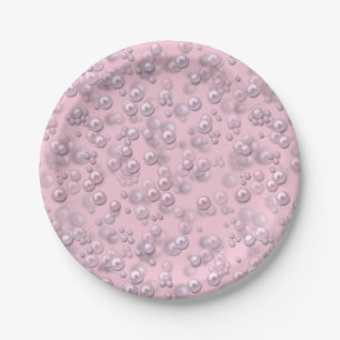 Assiettes En Carton Placers de perles blanches roses sur velours rose