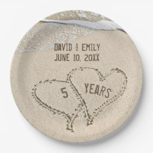 Assiettes En Carton Plage 5 Anniversaire Plage Coeurs Plaque en papier
