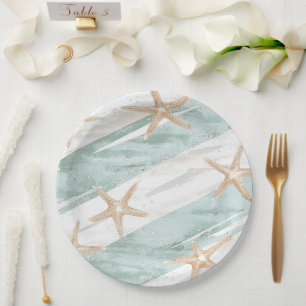 Assiettes En Carton Plage Aqua Mint Starfish Stripes Mariage