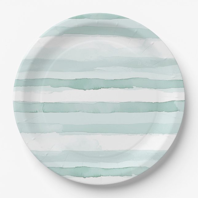 Assiettes En Carton Plage Aqua Mint Stripes Anniversaire (Devant)