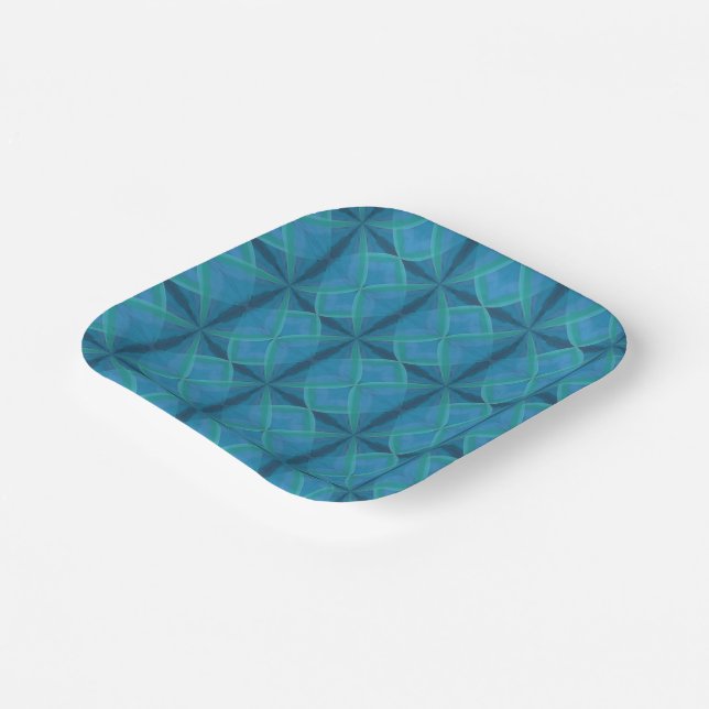 Assiettes En Carton Plage côtière Vagues salées Motif sur noir (Angulaire)