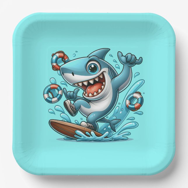Assiettes En Carton plage de requin cool (Recto)