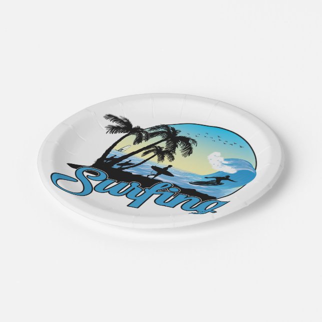 Assiettes En Carton Plage de surf (Angle)