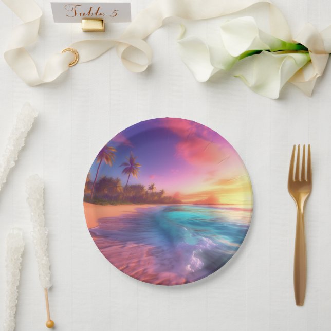 Assiettes En Carton Plage Dreamy colorée (Mariage)