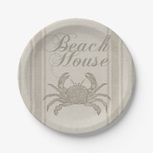 Assiettes En Carton Plage Maison Crabe Plage Côte Vintage côtière