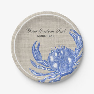 Assiettes En Carton Plage nautique vintage fraîche de coutume de crab