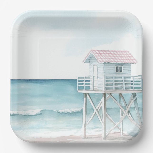 Assiettes En Carton Plage Océanique Côtière  (Recto)
