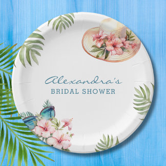 Assiettes En Carton Plage rose floral Fête des mariées tropicale Papie