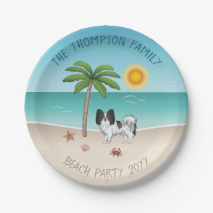 Assiettes En Carton Plage Tropicale d'été de Chien de Papillon noir et