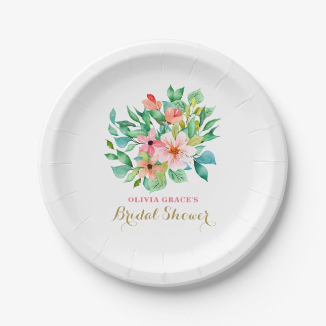 Assiettes En Carton Plage tropicale fleurie douche nuptiale (Devant)