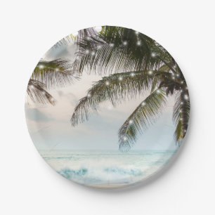 Assiettes En Carton Plage tropicale Océan Palm Trees & Lumières Mariag