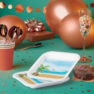 Assiettes En Carton Plage tropicale Plage amusante Été Océan