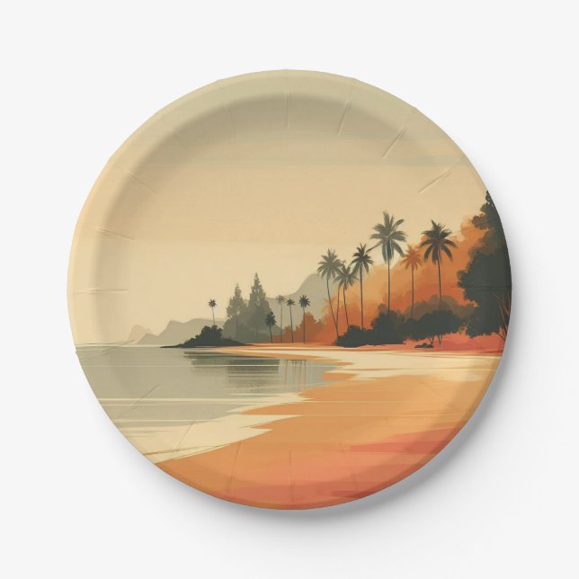 Assiettes En Carton Plage vintage/rétro/tropicale (Devant)