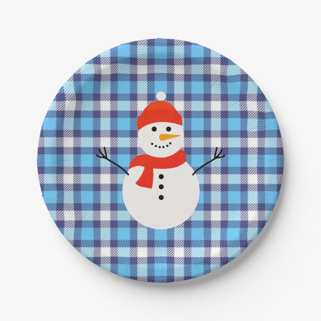 Assiettes En Carton Plaid avec Snowman (Devant)