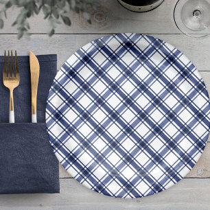 Assiettes En Carton Plaid bleu