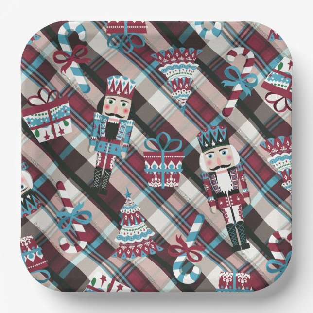 Assiettes En Carton Plaid Blue Burgundy (Recto)