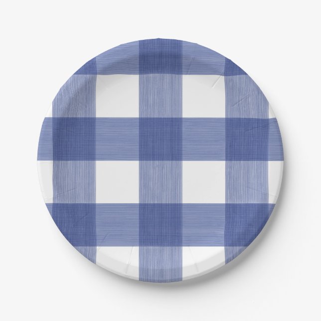 Assiettes En Carton Plaid de Buffalo dans le bleu (Devant)