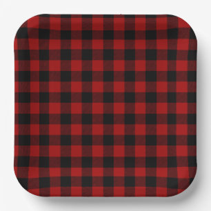 Assiettes En Carton Plaid de buffle rouge et noir