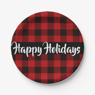 Assiettes En Carton Plaid de buffle rouge et noir, jolies vacances