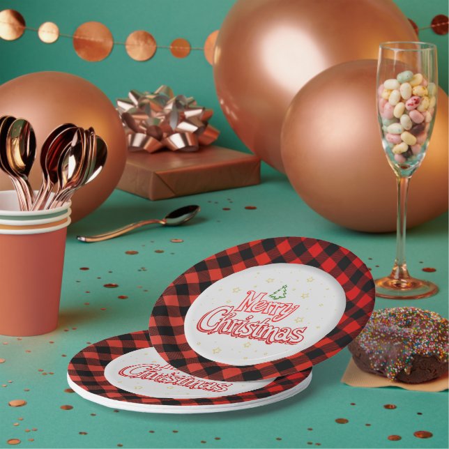 Assiettes En Carton Plaid Merry Christmas Paper Plate (Multi)