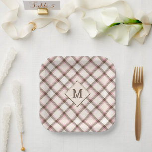 Assiettes En Carton Plaid Monogramme personnalisé / Motif Tartan