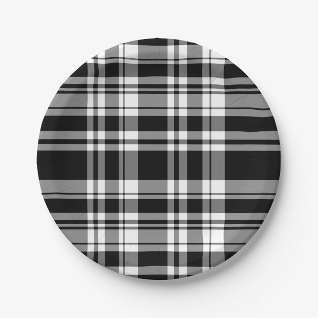 Assiettes En Carton Plaid noir et blanc (Devant)
