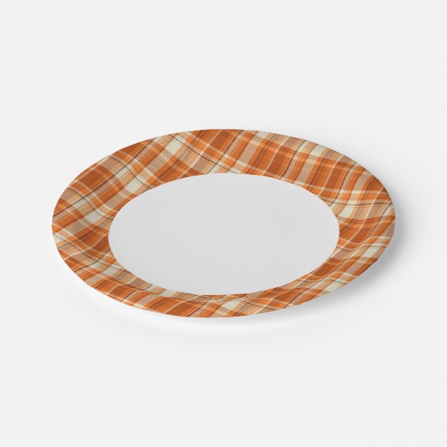Assiettes En Carton Plaid orange (Angle)
