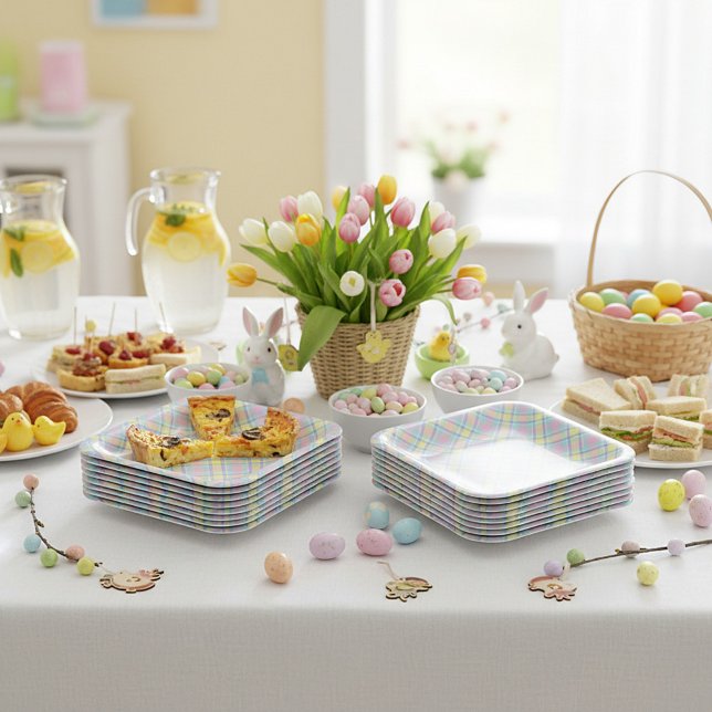Assiettes En Carton Plaid pastel  (Créateur téléchargé)
