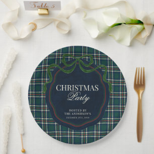 Assiettes En Carton Plaid Prépa Noël Party Vert Marine Tartan  