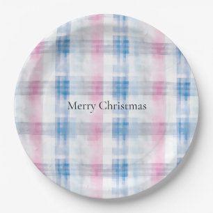 Assiettes En Carton Plaid rayures bleu rose blanc Noël