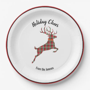Assiettes En Carton Plaid Reindeer Holiday Cheval