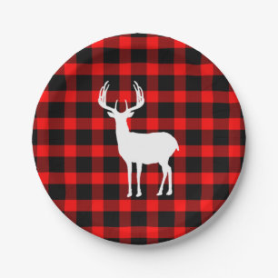 Assiettes En Carton Plaid rustique de Buffalo de mâle de cerfs commun