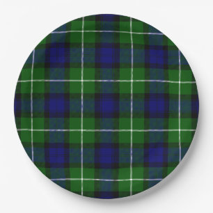 Assiettes En Carton Plaid vert bleu Lamont tartan