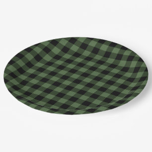 Assiettes En Carton Plaid vert et noir
