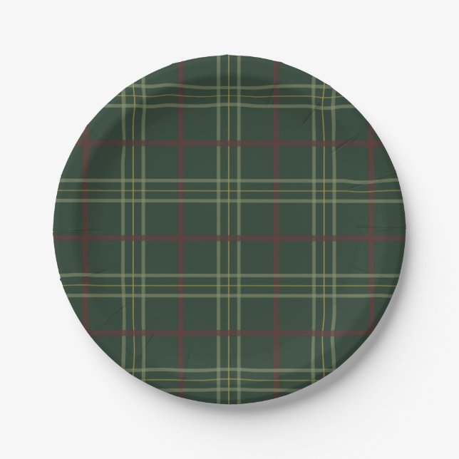 Assiettes En Carton Plaid vert foncé traditionnel (Devant)