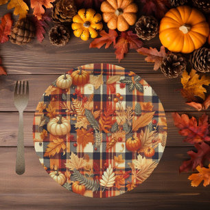 Assiettes En Carton Plaids d'automne citrouille Maple Feuille