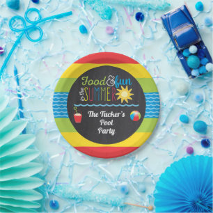 Assiettes En Carton Plaisir dans le Sun Pool Party Colorful Chalkboard