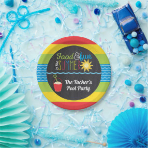 Assiettes En Carton Plaisir dans le Sun Pool Party Colorful Chalkboard