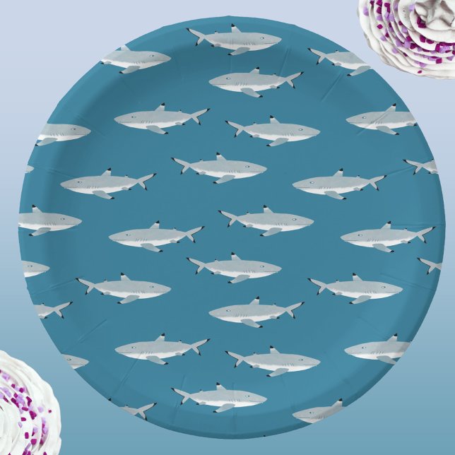 Assiettes En Carton Plaisir requin sous-marin thème (Fun shark pattern underwater themed party paper plates)