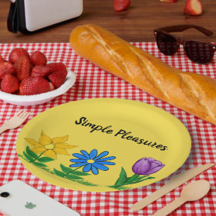 Assiettes En Carton Plaisirs simples Fleurs de Jardin Jaune