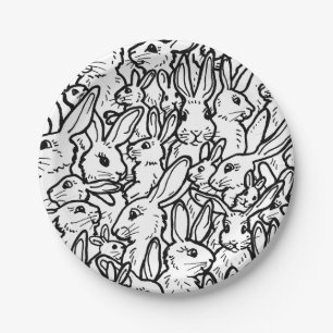 Assiettes En Carton Plan lapin noir et blanc Motif lapin moderne