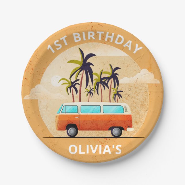 Assiettes En Carton Planche de surf de plage Plaques de papier fête d' (Devant)