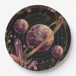 Assiettes En Carton Planète à Anneaux de Cristal Cosmique Fantastique