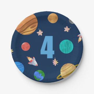 Assiettes En Carton Planètes du système solaire du 4e anniversaire