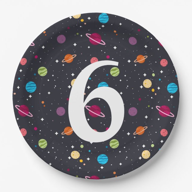 Assiettes En Carton planètes et étoiles de fête d'anniversaire (Devant)