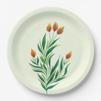 Assiettes En Carton Plante de printemps de l'art botanique Abstrait