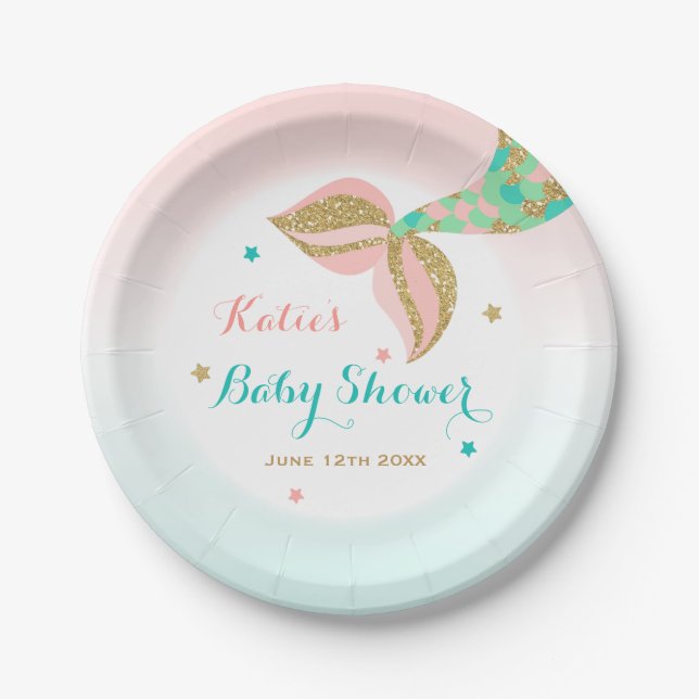 Assiettes En Carton Plaque à papier 7" de baby shower de sirène douche (Devant)
