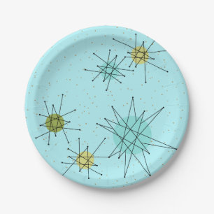 Assiettes En Carton Plaque à papier atomique bleue de Starbursts des